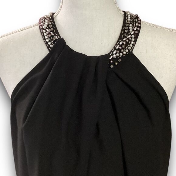 Ignite Evenings Petite Size Satin Back Crepe Beaded High-Low Halter Neck Sleevel - Picture 6 of 12